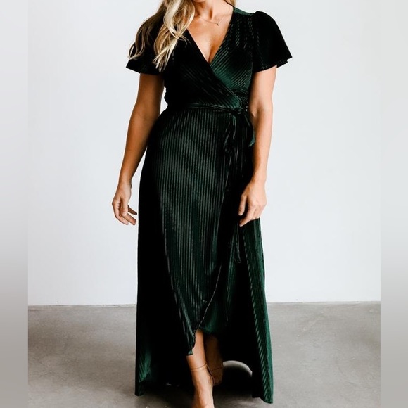 (Green/emerald) Andy Ribbed Velvet Wrap Dress - Picture 4 of 16